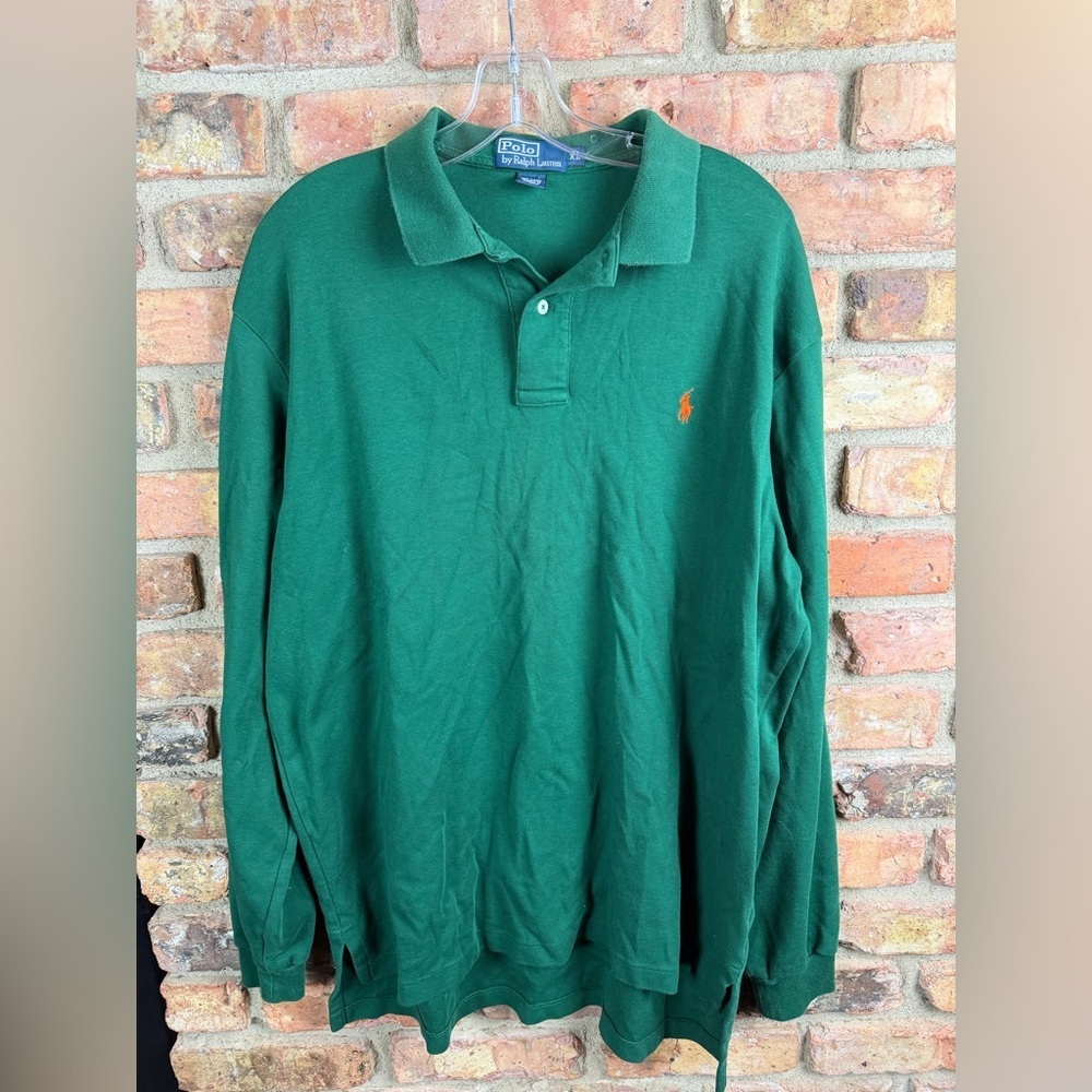 Mens Polo Ralph Lauren Green Long Sleeve Polo Shirt Size XL